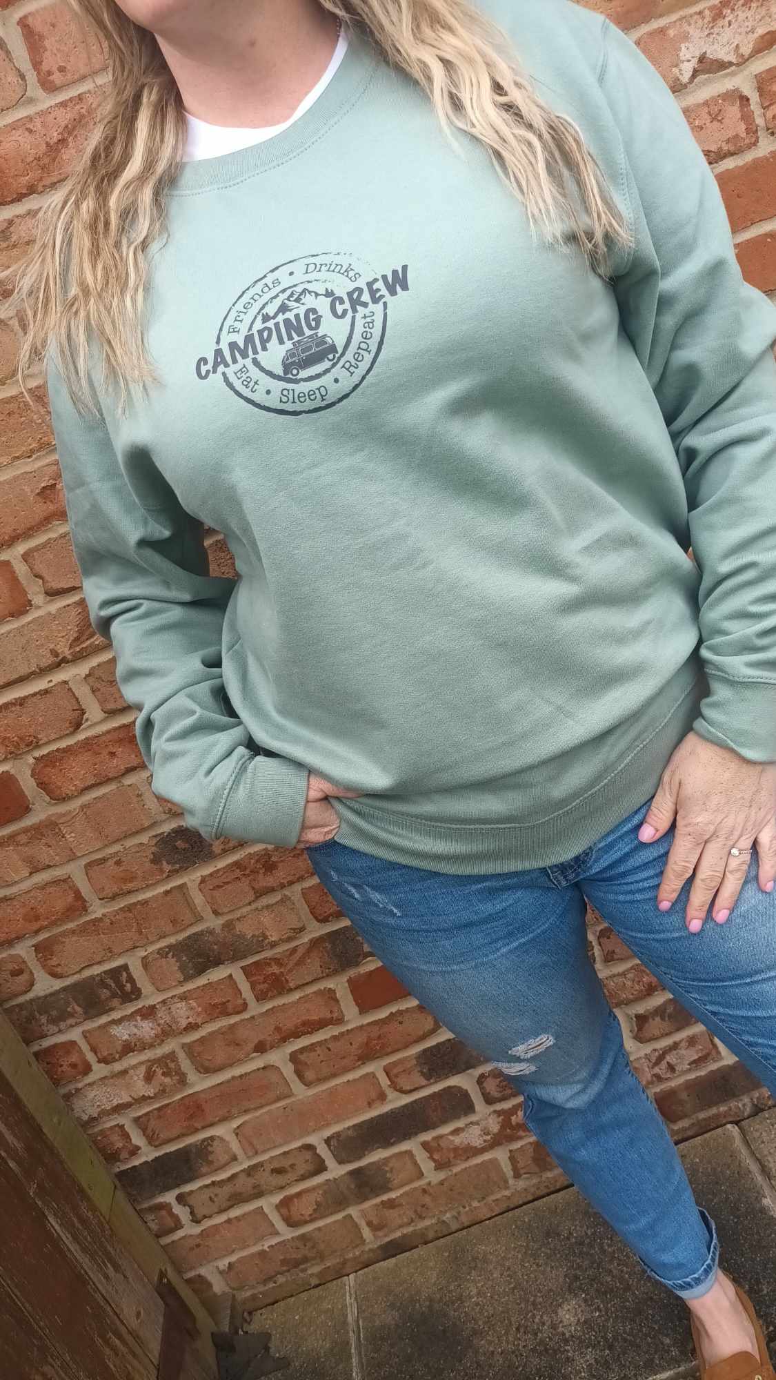 SALE!!: Last ONE!! Seafoam Unisex Camper Camping Crew Sweatshirt - Large - Was £24.99