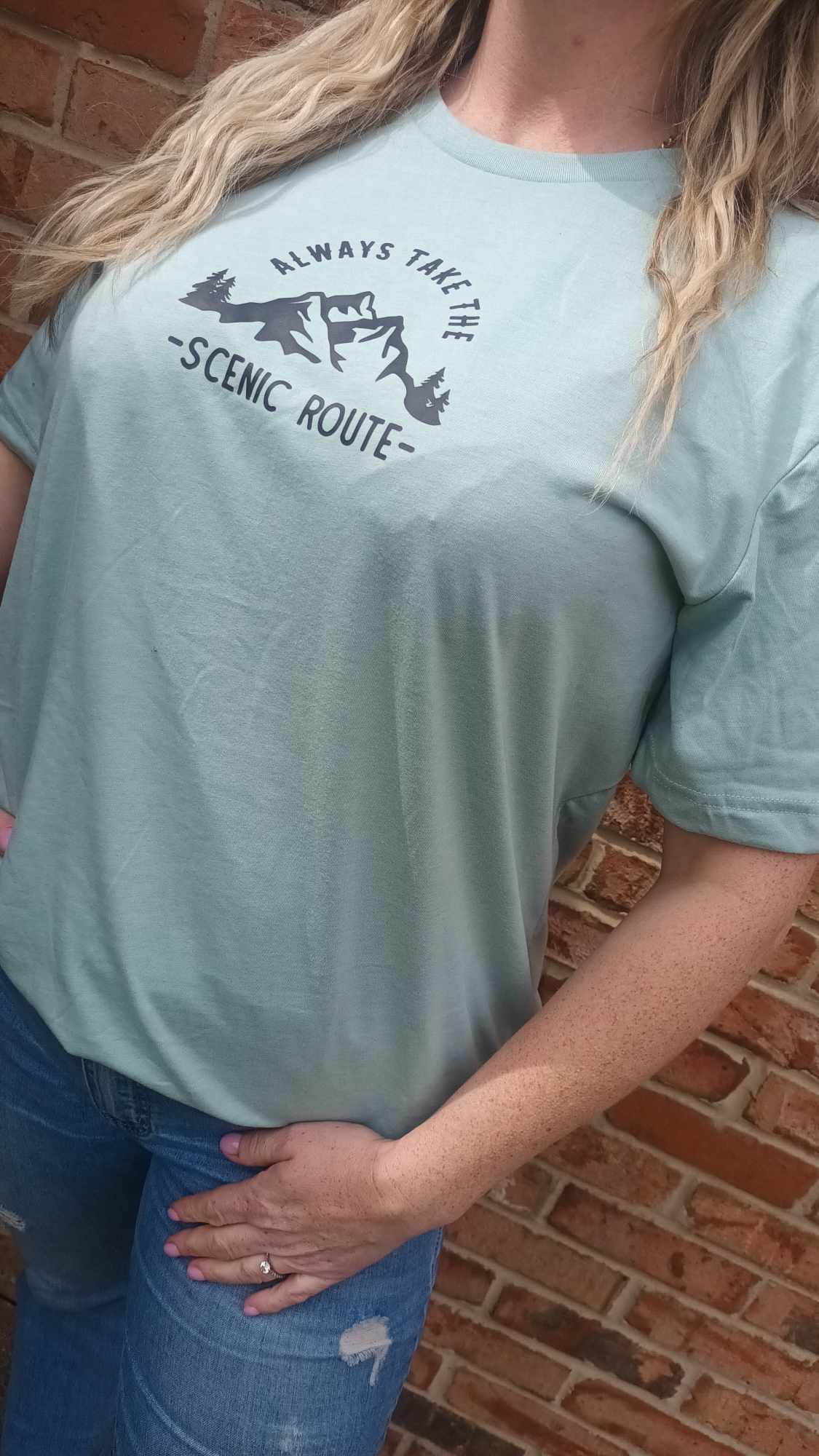SALE! LAST ONE! Unisex Seafoam "Take Scenic route" T shirt - X Large - Was £12.99