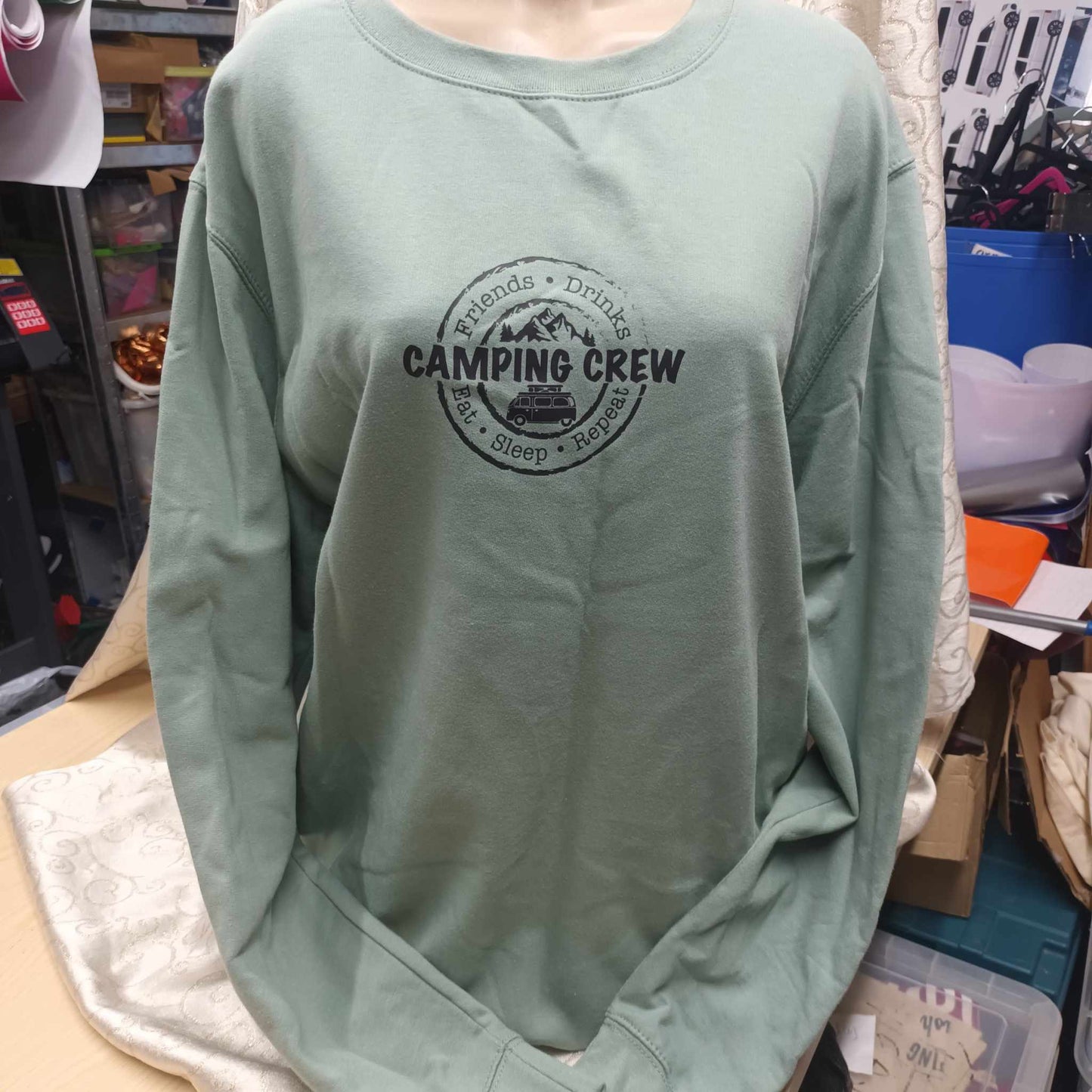 SALE!!: Last ONE!! Seafoam Unisex Camper Camping Crew Sweatshirt - Large - Was £24.99