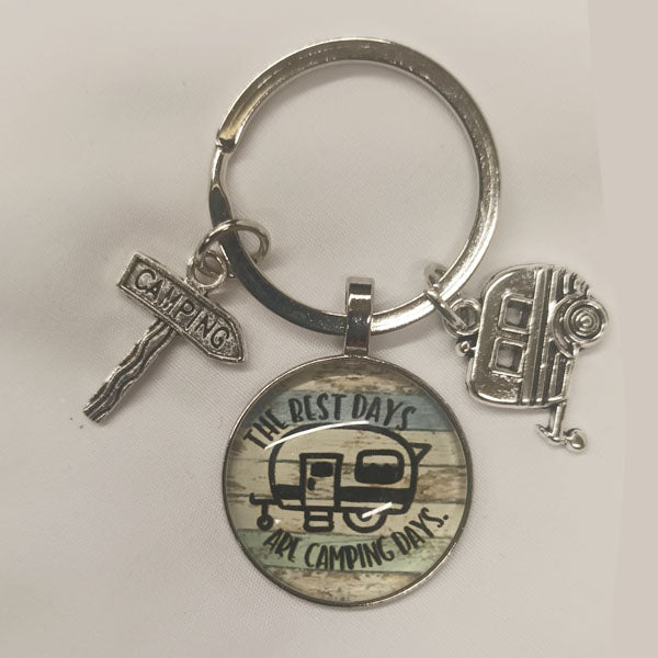 Stainless Steel Camping Keychain " Best days are camping keyring"