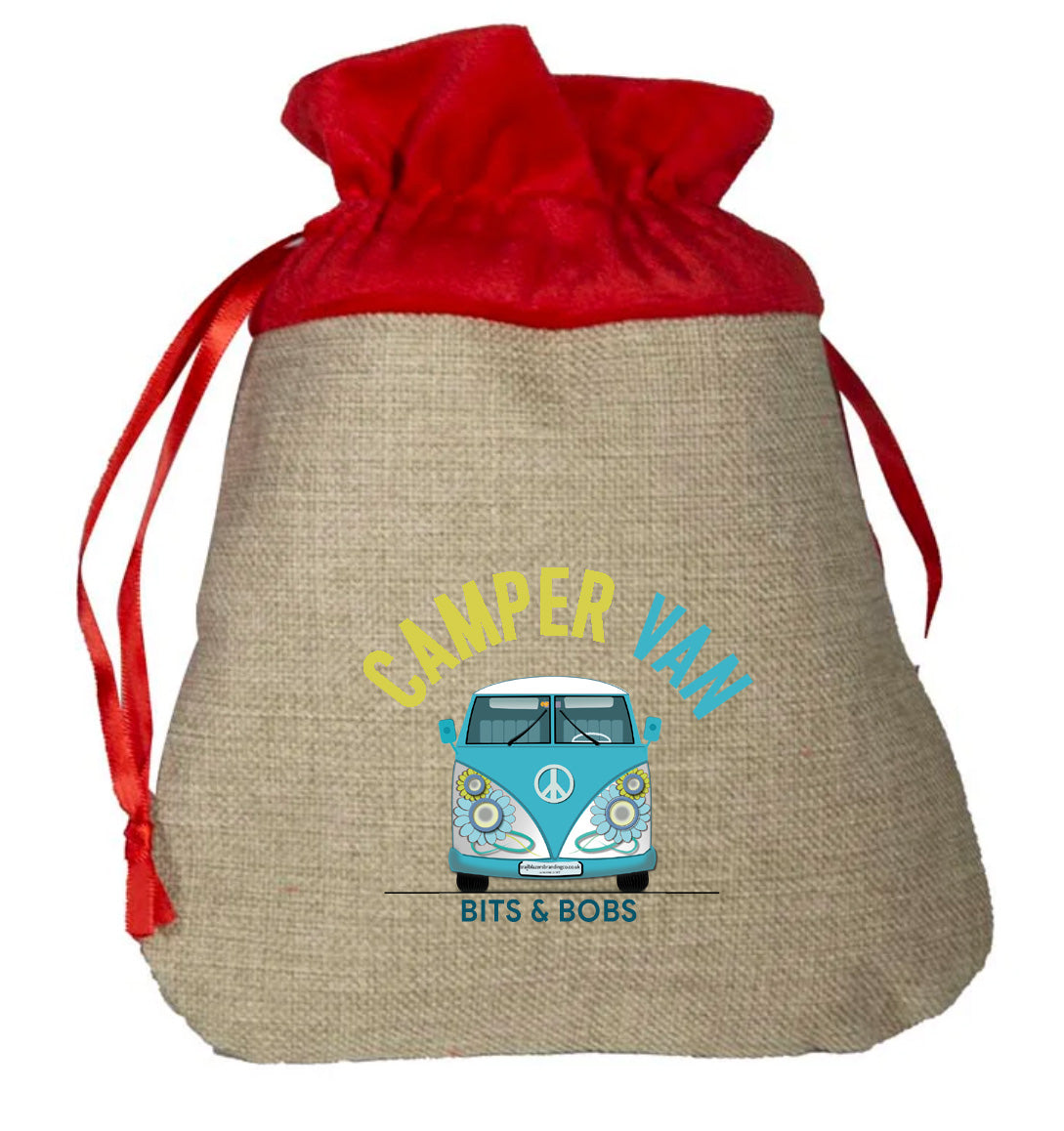 VW Blue Van - Small Faux Burlap Gift Bag (not Contents)