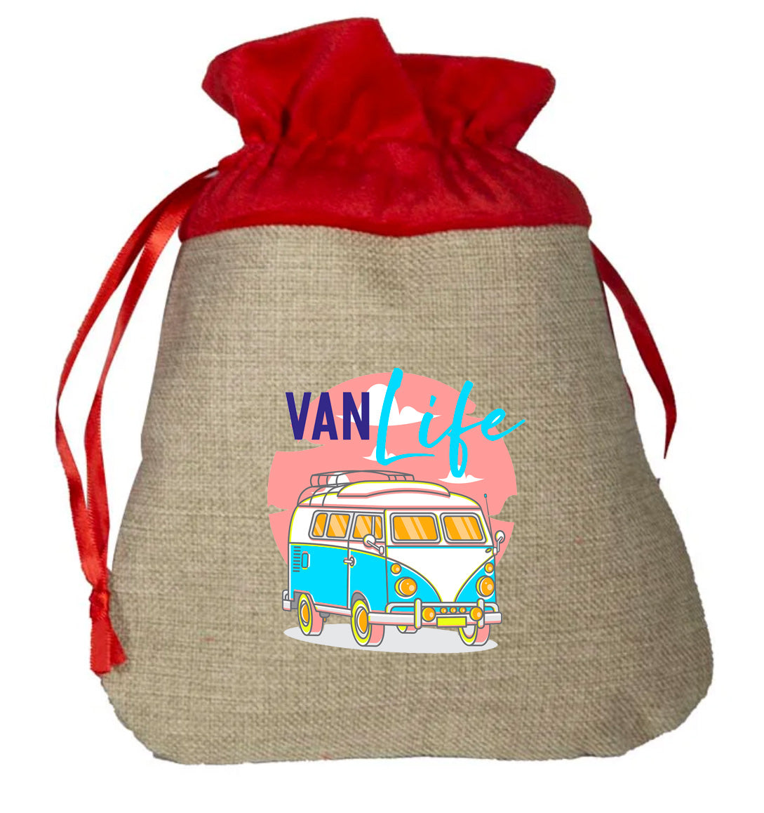 VanLife Neon Van Graphic - Small Faux Burlap Gift Bag (not Contents)