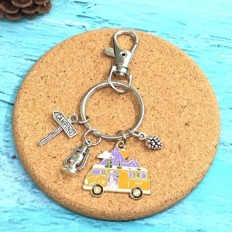 Stainless Steel Camping Keychain With VW Camper Van