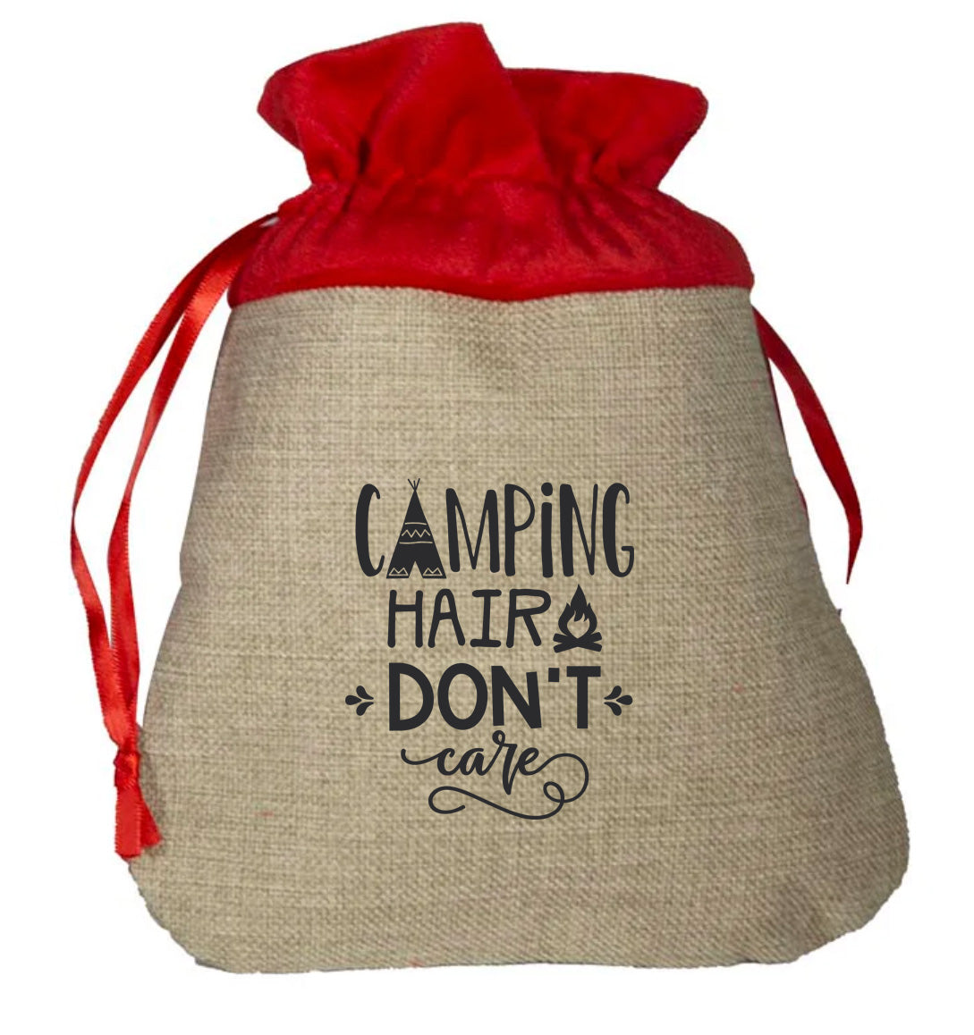Camping Hair Don't Care - Small Faux Burlap Gift Bag