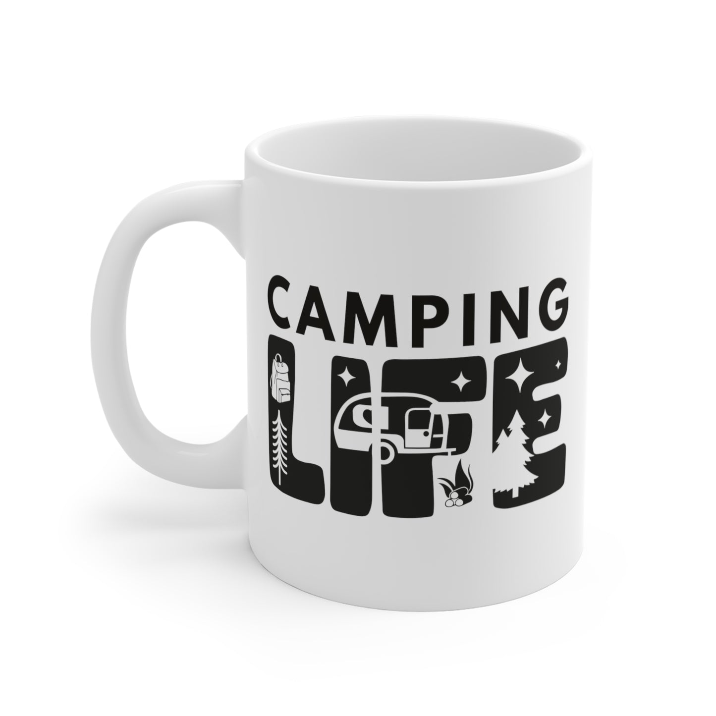 Ceramic Mug 11oz with "Camping Life" on it