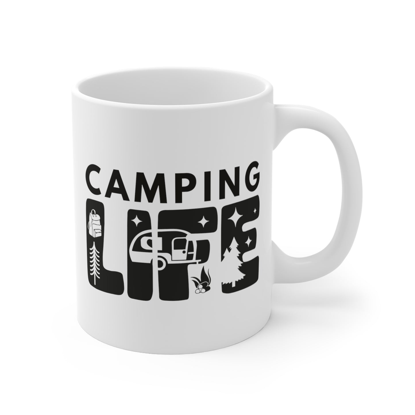 Ceramic Mug 11oz with "Camping Life" on it