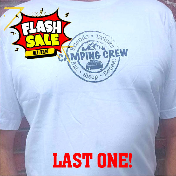 SALE! LAST ONE! Unisex "Camping Crew" White T shirt - Large Now £5.00.