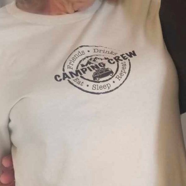 SALE! LAST ONE! Unisex "Camping Crew" White T shirt - Large Now £5.00.