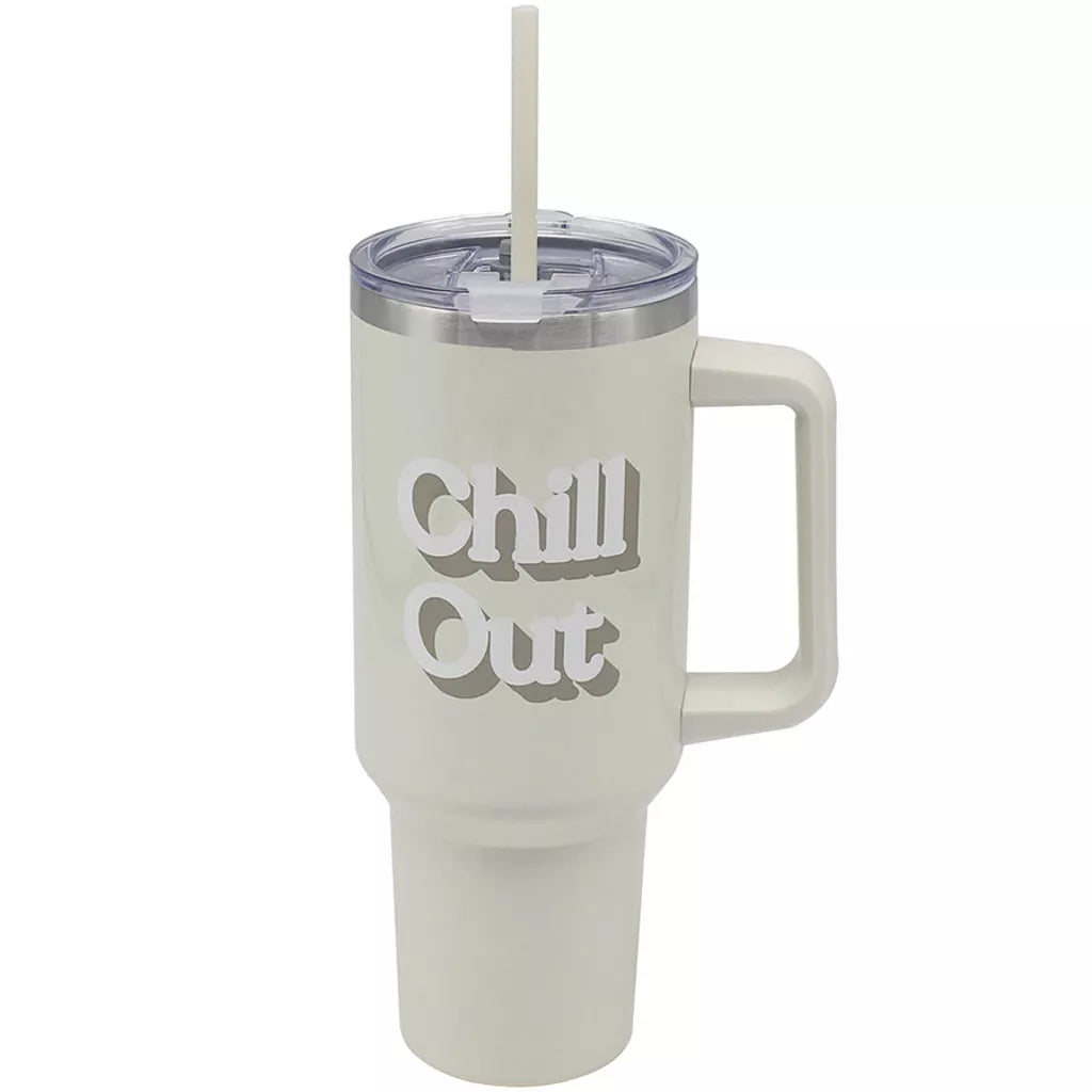 1.2L Cream Chill Out Design Insulated Vacuum Flask With Handle & Straw