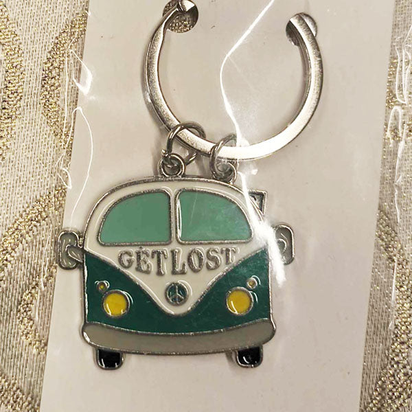 Stainless Steel "Get Lost Green Camper Keyring"