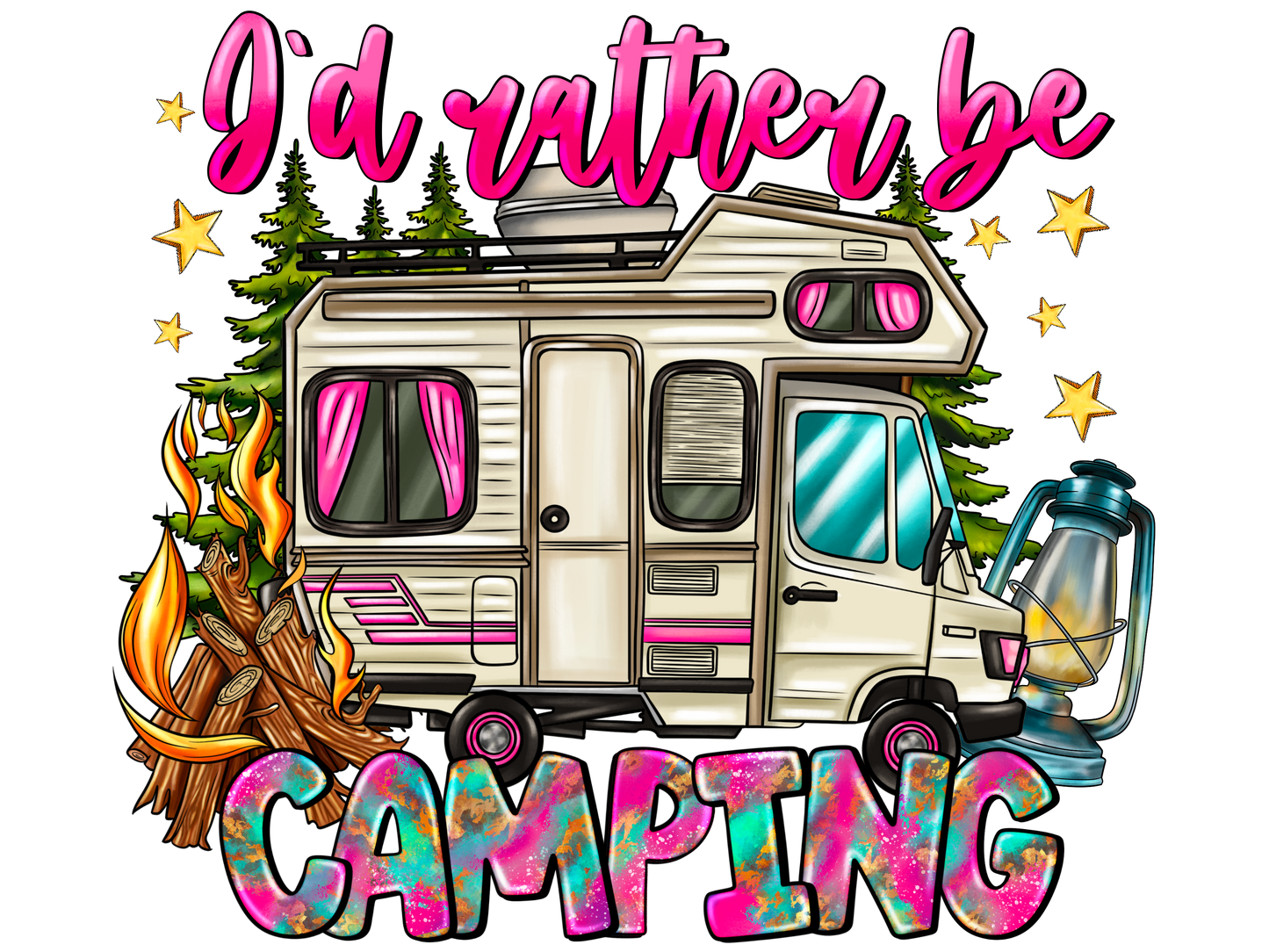 "I'd Rather Be camping" Premium Unisex Crew Neck Soft Cotton T-Shirt (Various colours & Sizes)