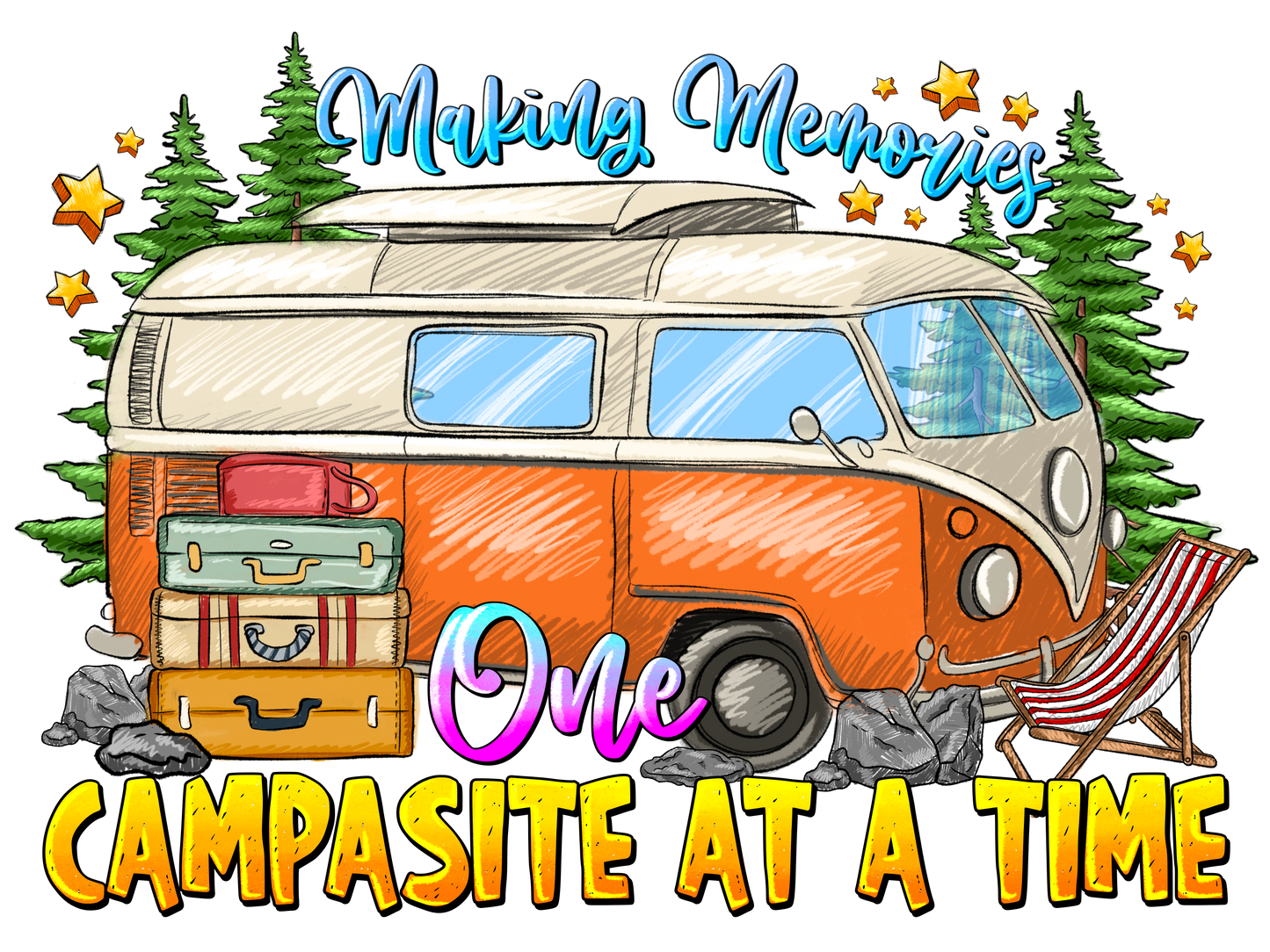 Premium Unisex Crew Neck Soft Cotton T-Shirt "One Campsite At a time" (Various colours & Sizes)
