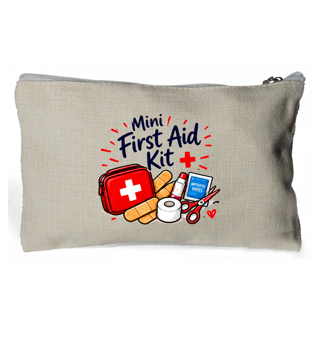 Mini First Aid Bag - Linen Zip Handy Bag 15 x 24cm (no contents)