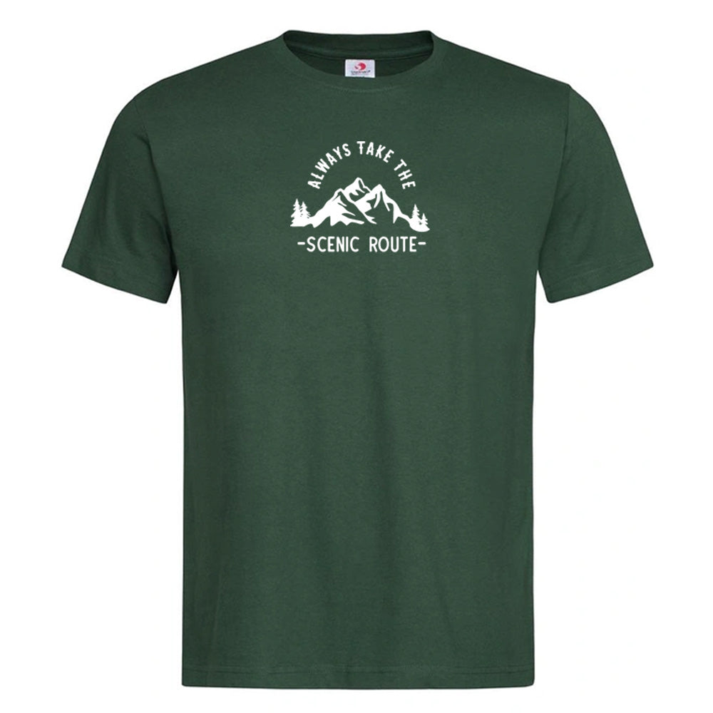 "Always Take The Scenic Route" Premium Unisex Crew Neck Soft Cotton T-Shirt (Various colours & Sizes)
