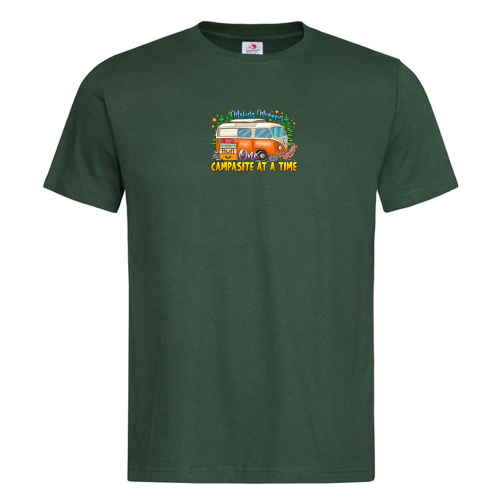 Premium Unisex Crew Neck Soft Cotton T-Shirt "One Campsite At a time" (Various colours & Sizes)