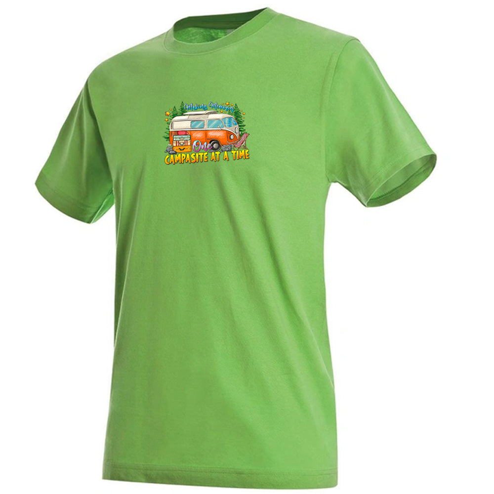 Premium Unisex Crew Neck Soft Cotton T-Shirt "One Campsite At a time" (Various colours & Sizes)