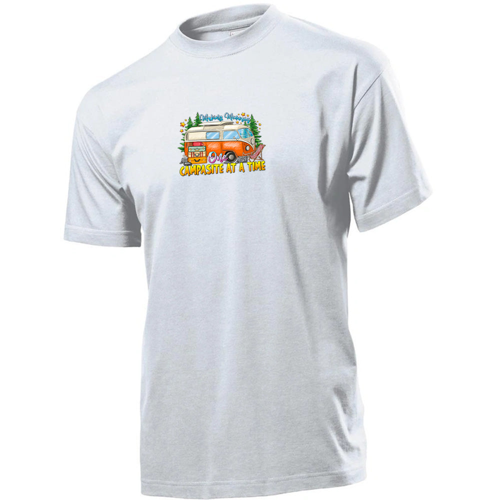 Premium Unisex Crew Neck Soft Cotton T-Shirt "One Campsite At a time" (Various colours & Sizes)