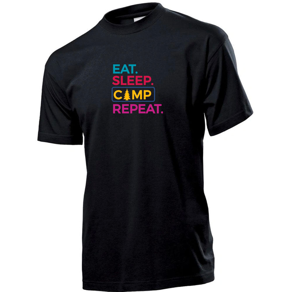 Premium Unisex Crew Neck Soft Cotton T-Shirt "Eat Sleep Camp Repeat" (Various colours & Sizes)