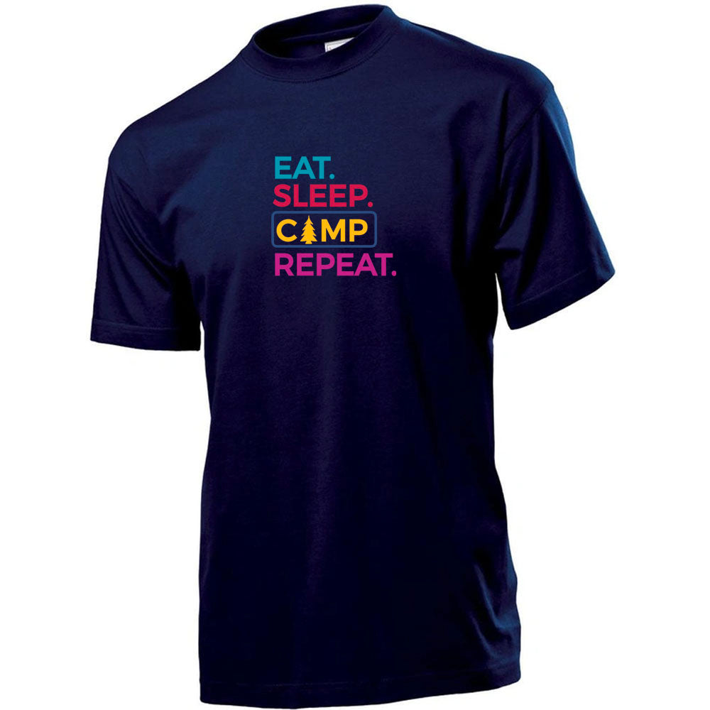 Premium Unisex Crew Neck Soft Cotton T-Shirt "Eat Sleep Camp Repeat" (Various colours & Sizes)