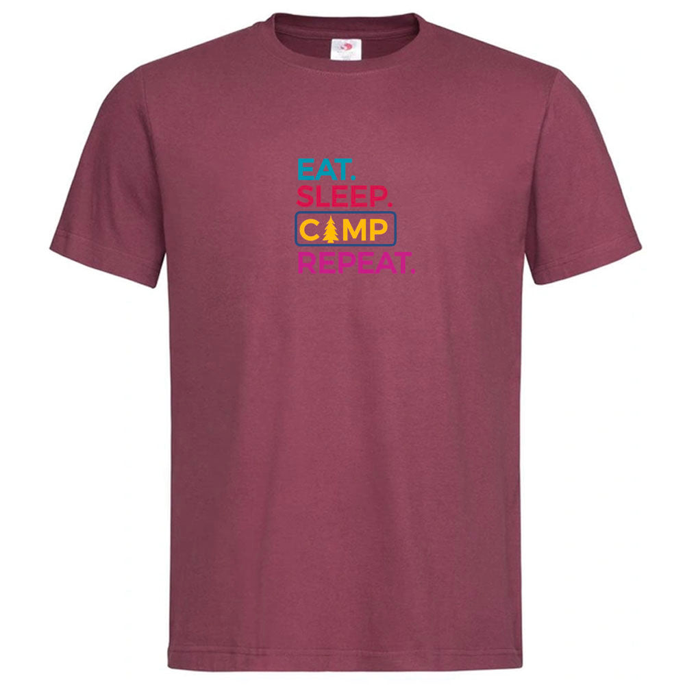 Premium Unisex Crew Neck Soft Cotton T-Shirt "Eat Sleep Camp Repeat" (Various colours & Sizes)