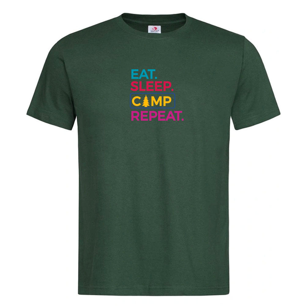 Premium Unisex Crew Neck Soft Cotton T-Shirt "Eat Sleep Camp Repeat" (Various colours & Sizes)