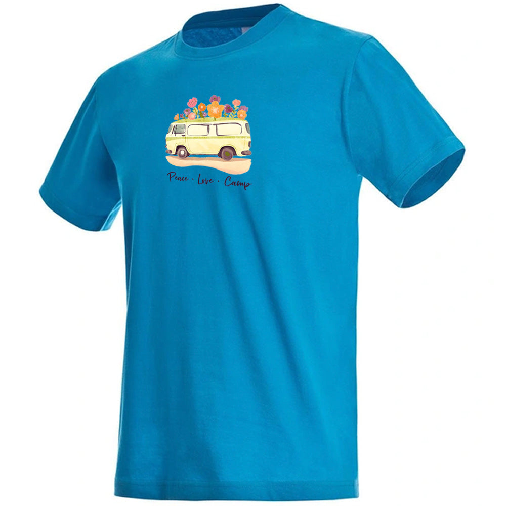 "Peace Love Camp" Premium Unisex Crew Neck Soft Cotton T-Shirt (Various colours & Sizes)