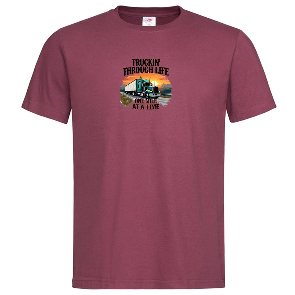 Premium Unisex Crew Neck Soft Cotton T-Shirt "Trucking Through Life" (Various colours & Sizes)