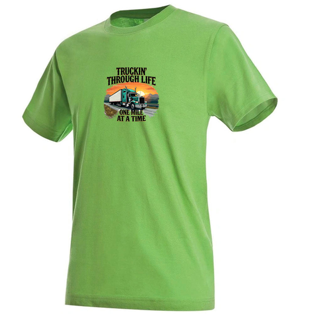 Premium Unisex Crew Neck Soft Cotton T-Shirt "Trucking Through Life" (Various colours & Sizes)