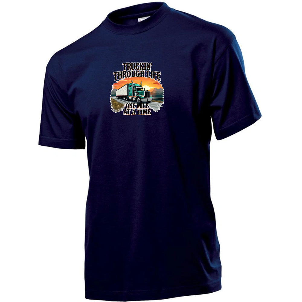 Premium Unisex Crew Neck Soft Cotton T-Shirt "Trucking Through Life" (Various colours & Sizes)