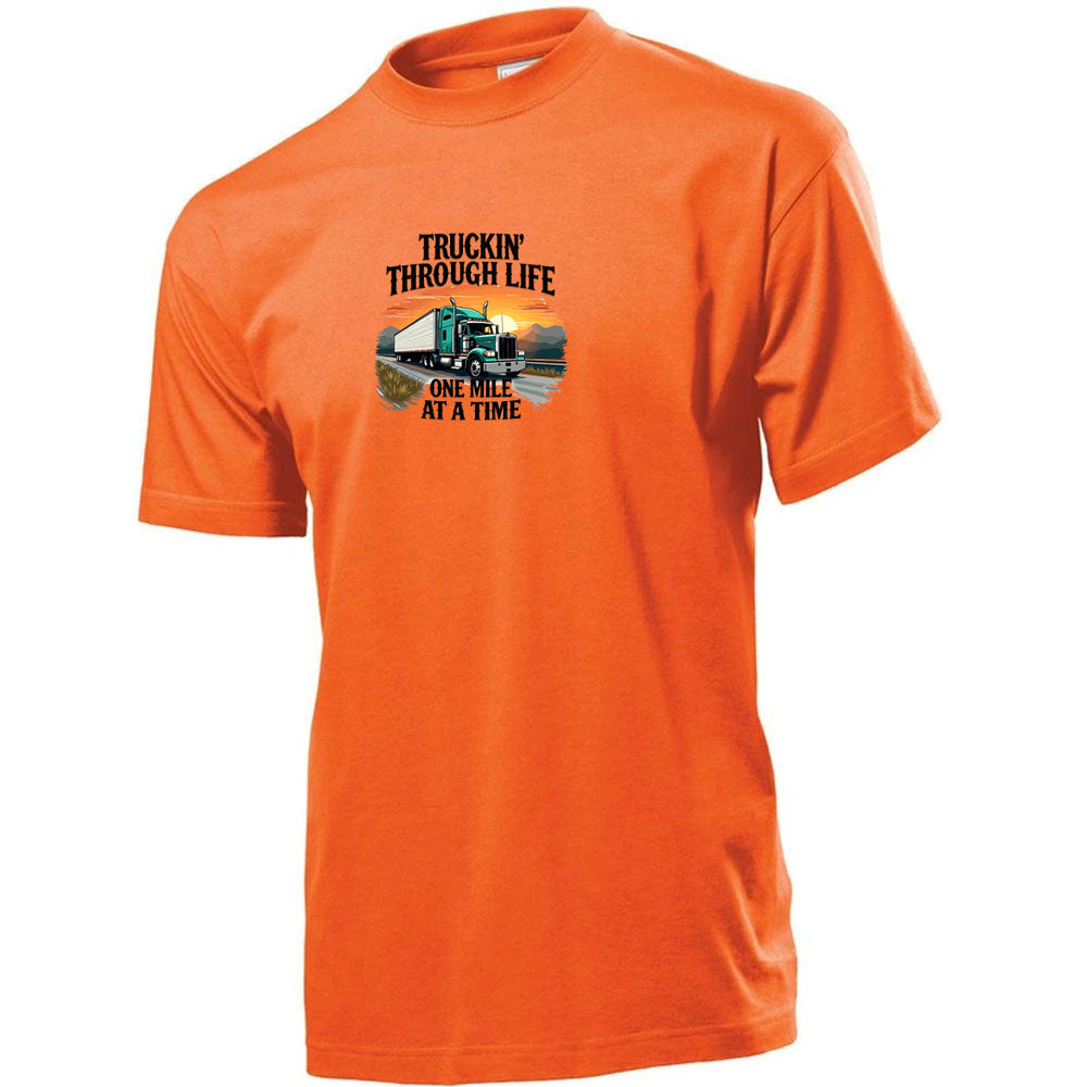 Premium Unisex Crew Neck Soft Cotton T-Shirt "Trucking Through Life" (Various colours & Sizes)