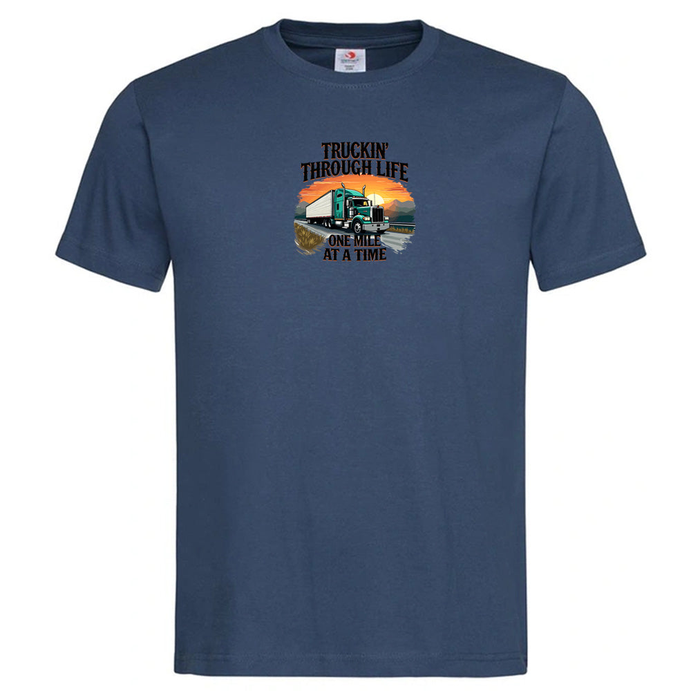 Premium Unisex Crew Neck Soft Cotton T-Shirt "Trucking Through Life" (Various colours & Sizes)