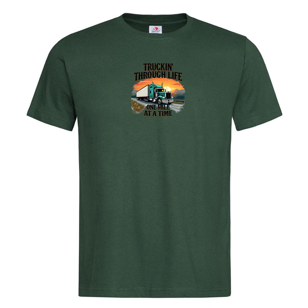Premium Unisex Crew Neck Soft Cotton T-Shirt "Trucking Through Life" (Various colours & Sizes)