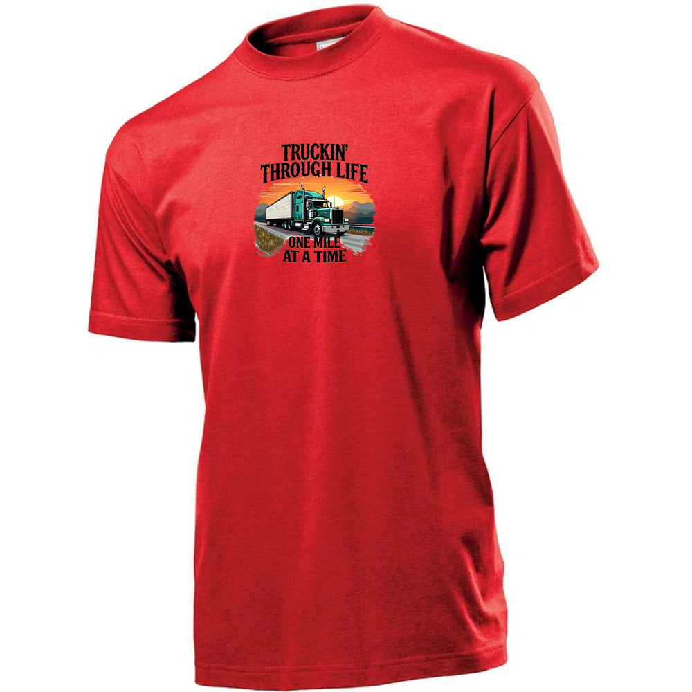 Premium Unisex Crew Neck Soft Cotton T-Shirt "Trucking Through Life" (Various colours & Sizes)