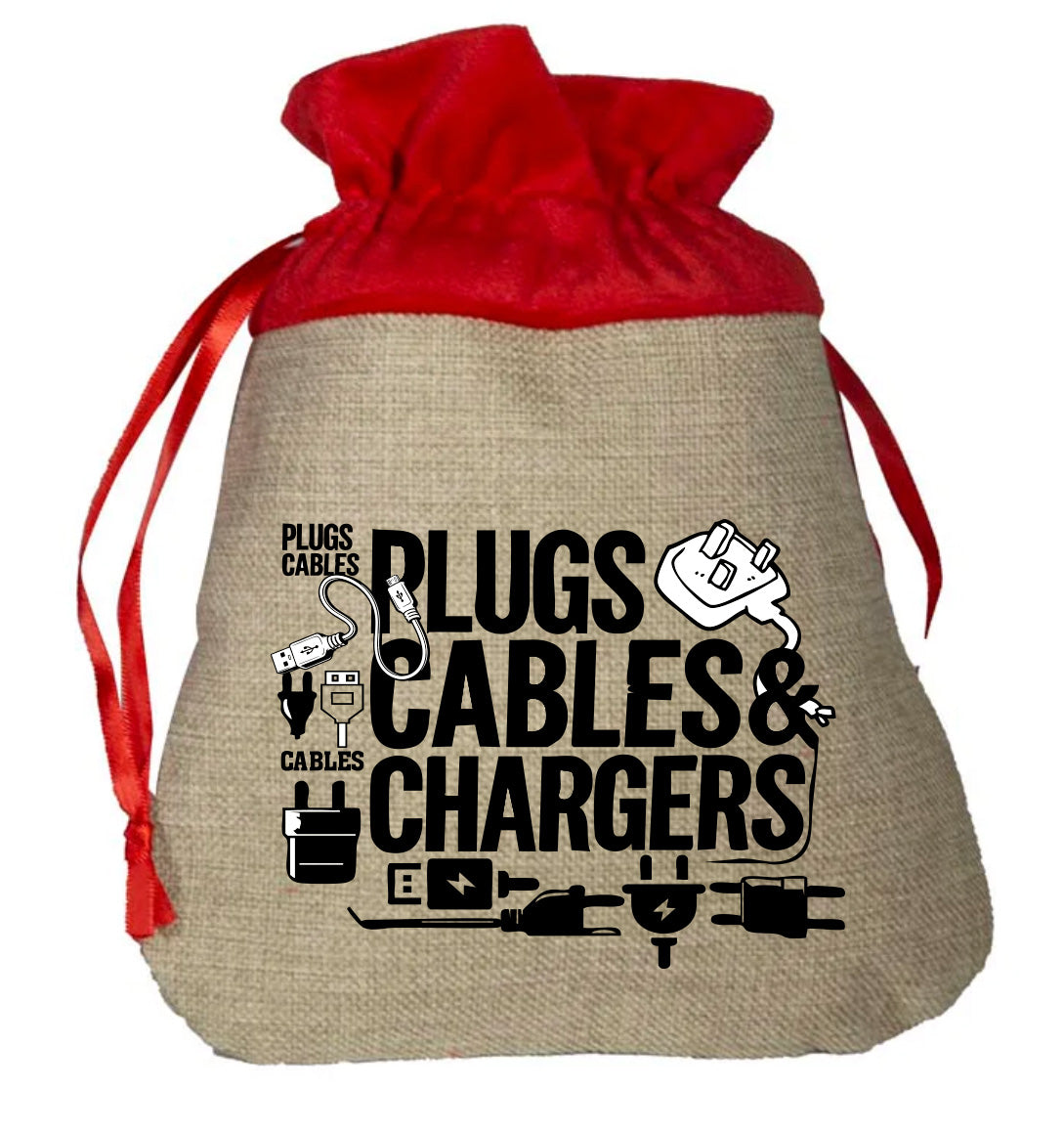 Plugs, Cables And more - Small Faux Burlap Gift Bag (not Contents)
