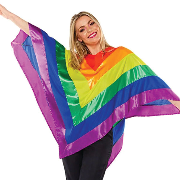 Rainbow Satin Panelled Poncho - Adult Unisex Costume