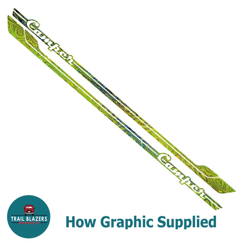 Green swirl design coloured camper stripes