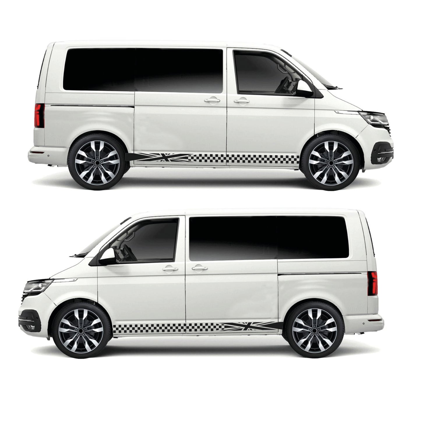 Union Jack to chequered flag stripe ideal for a Camper, van stripe, graphic or decal in a plain colour. (2 lengths available)