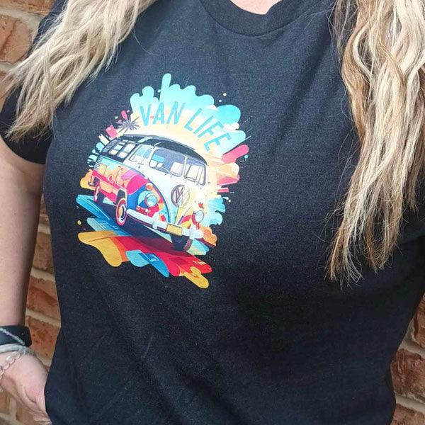 "Van Life Splash Graphic" Premium Unisex Crew Neck Soft Cotton T-Shirt (Various colours & Sizes)