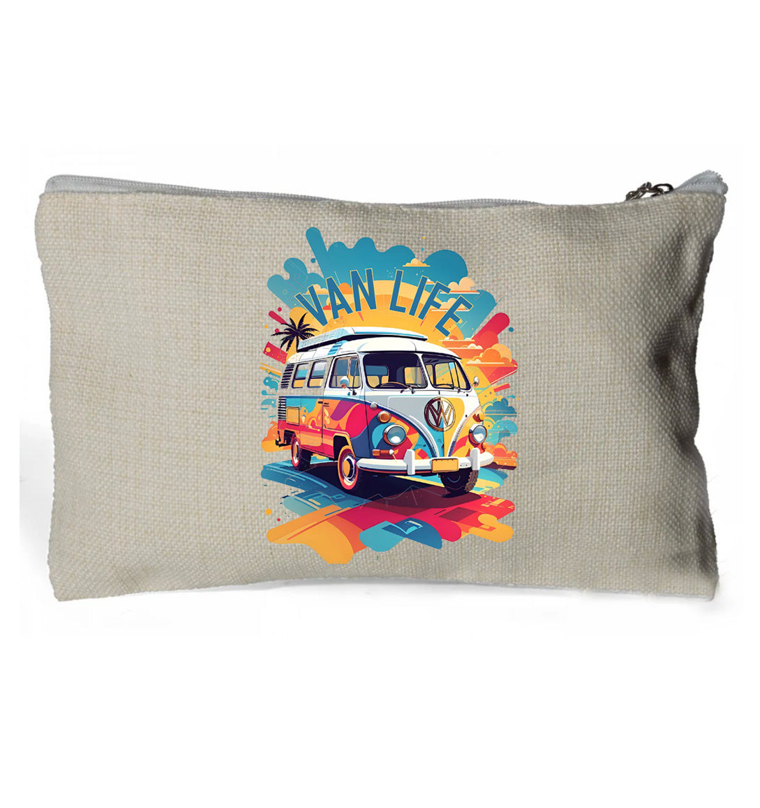 Van life Splash Graphic - Linen Zip Handy Bag 15 x 24cm (no contents)