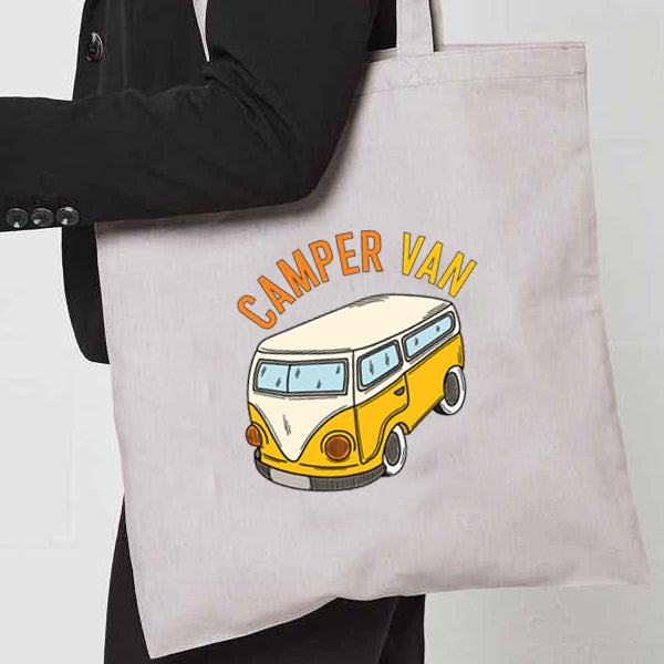 Natural Tote Bag "Yellow camper van" design