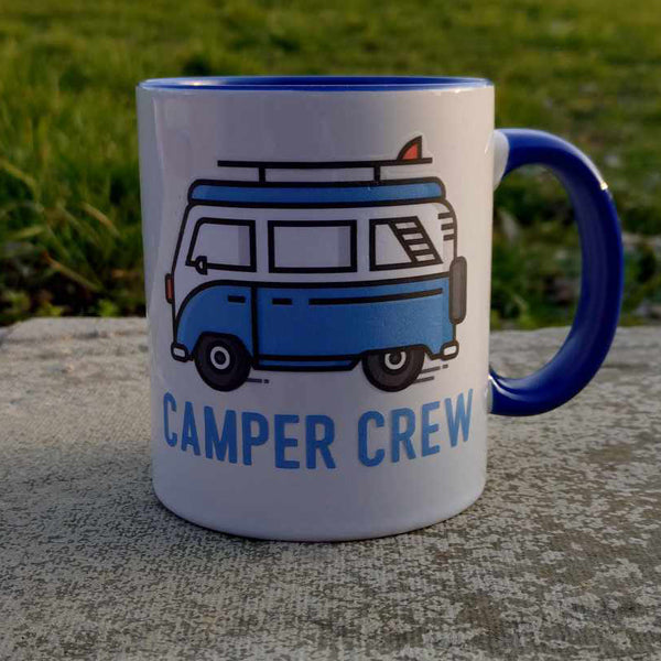 Ceramic Mug 11oz with "Blue Camper Crew" on it