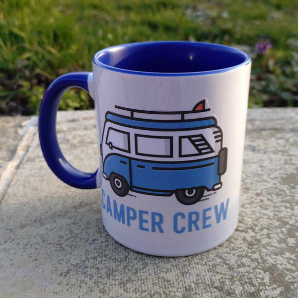 Ceramic Mug 11oz with "Blue Camper Crew" on it