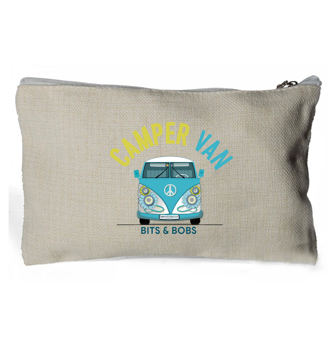 VW Blue Van Bits & Bobs - Linen Zip Handy Bag 15 x 24cm (no contents) (no Contents)
