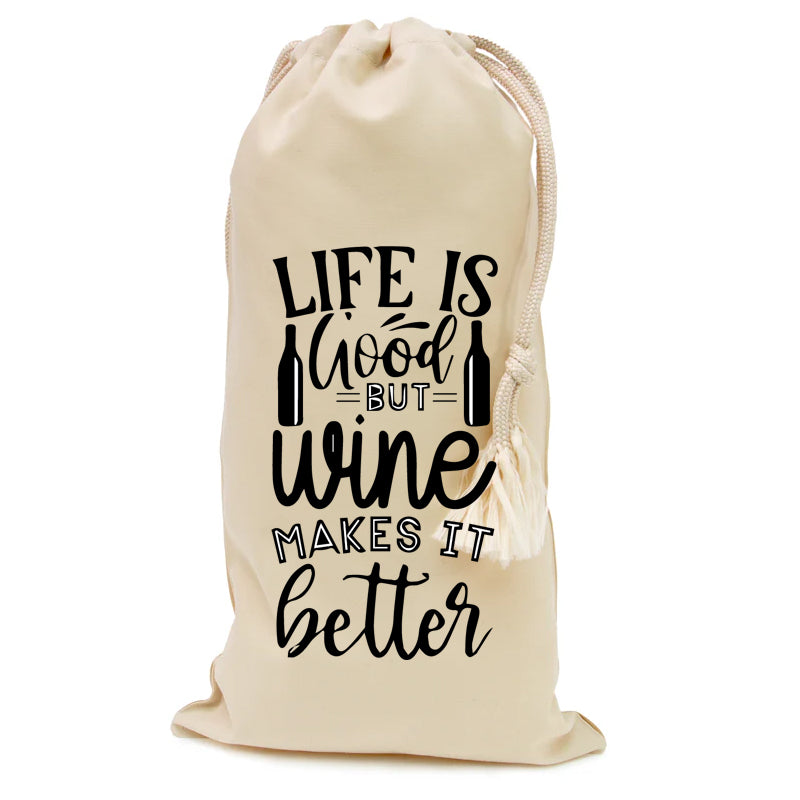Natural Cotton Wine Bottle Bags (various designs)