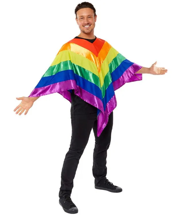 Rainbow Satin Panelled Poncho - Adult Unisex Costume