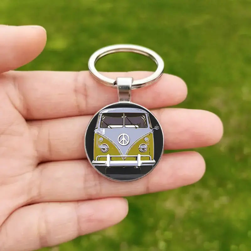 Retro Hippie Peace Sign VW blue keyring