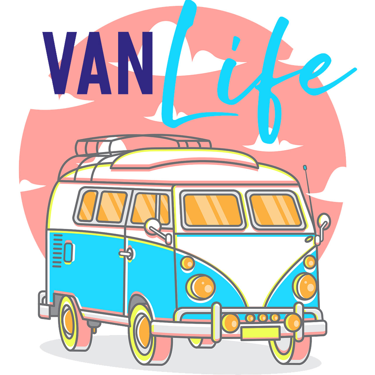 "Vanlife Neon" (Premium Unisex Crew Neck Soft Cotton T-Shirt (Various colours & Sizes)