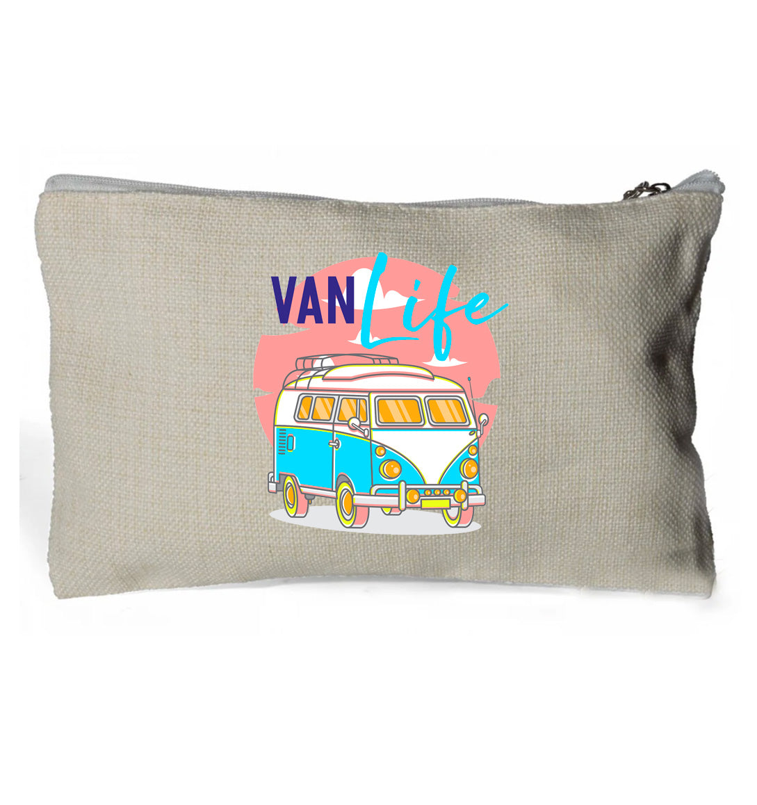 Van life Neon Graphic - Linen Zip Handy Bag 15 x 24cm (no contents)