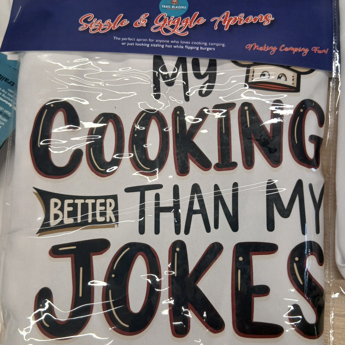 Fun White Or Black Apron with Silly message on the Front  “My Cooking Better Than My Jokes” (Various Options)