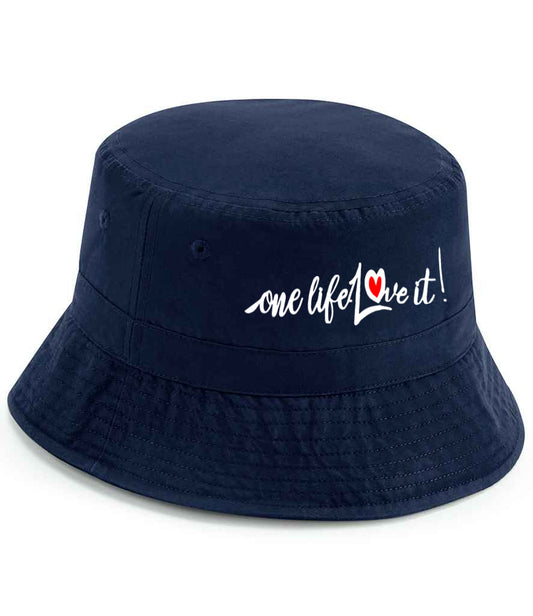 Hat- Beechfield Recycled Polyester Bucket Hat with "One Life Love it" on the front
